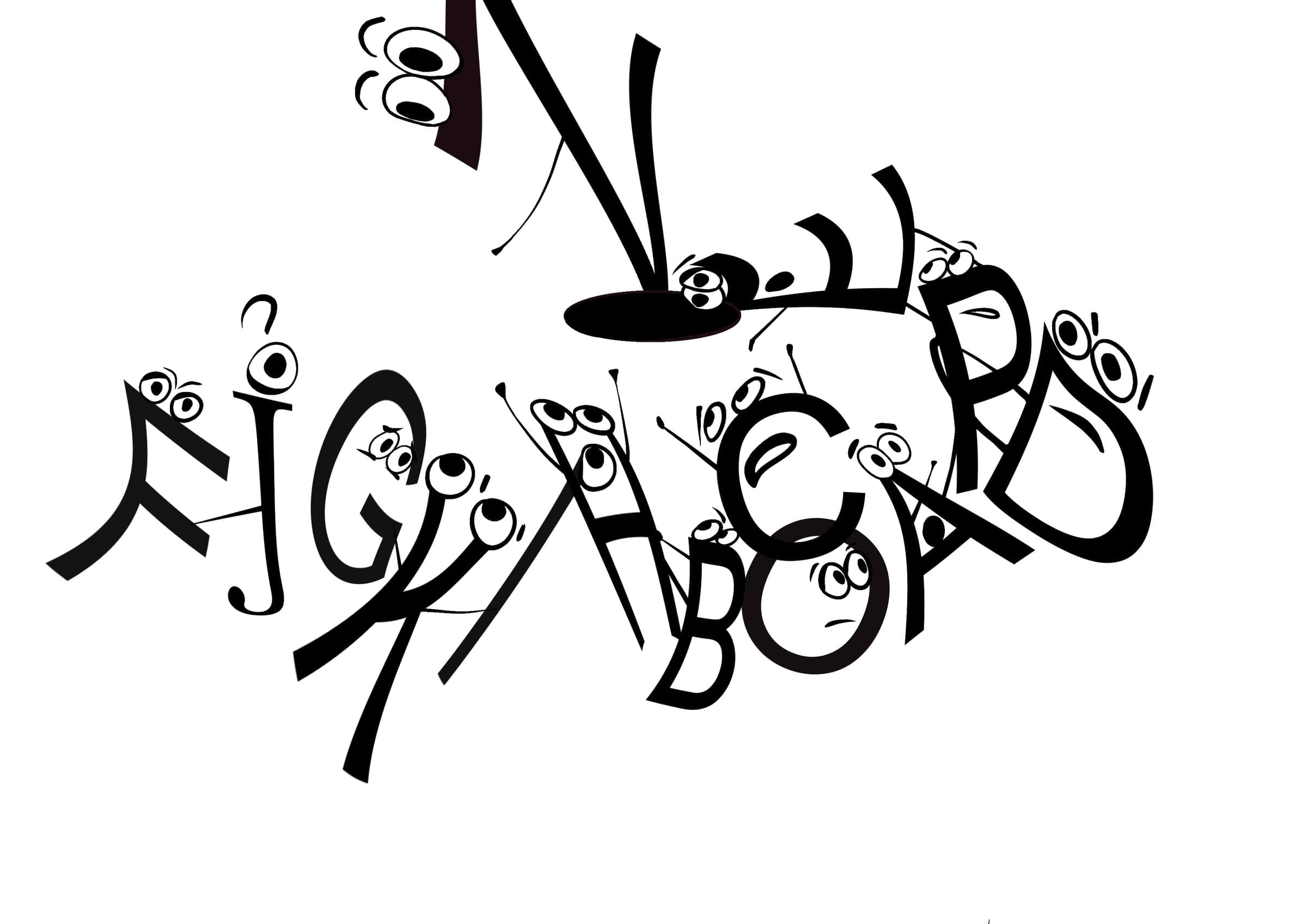 Ilustracja typograficzna: litery z narysowanymi oczami, praca Angeliny Ogul